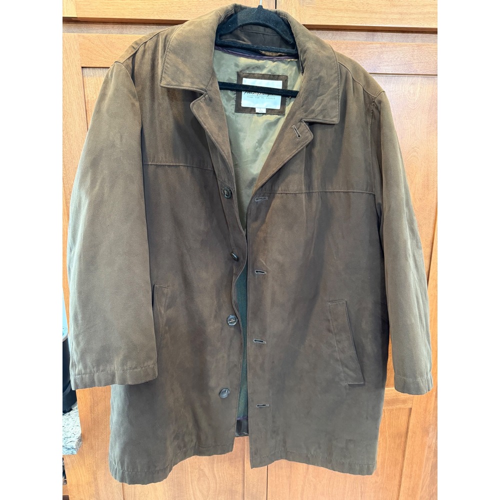 Vintage Norm Thompson Men's Brown Suede Leather Coat / Car Coat Large Regular